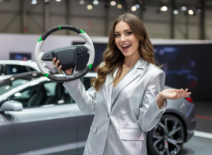 White and green Carbon Fiber Tesla Model 3 Highland Custom Steering Wheel -DYNA(2023.9)