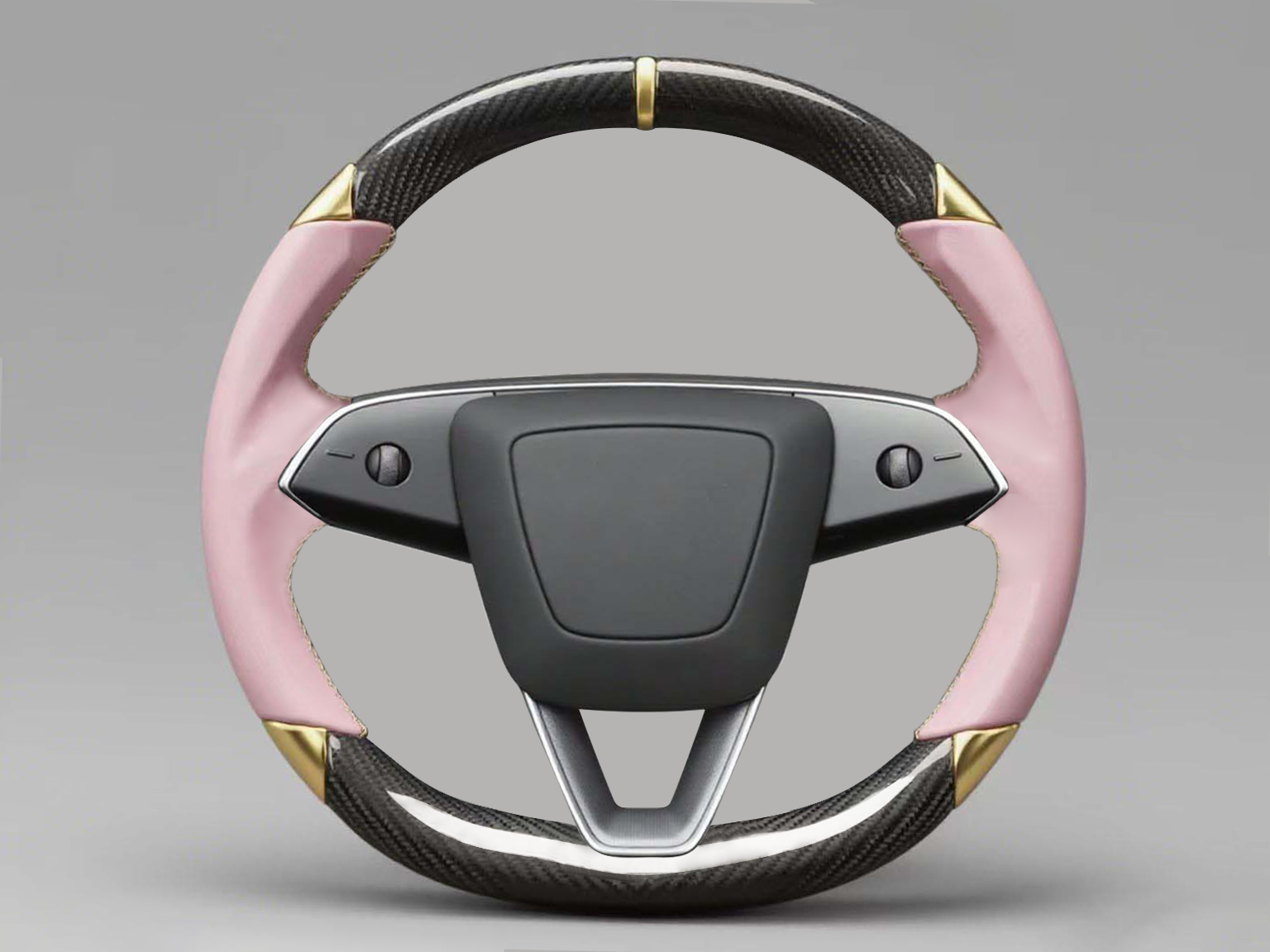 Pink and gold Leather Carbon Fiber Customize Tesla Model Y Juniper Steering Wheel - DYNA (2025+) Axeco