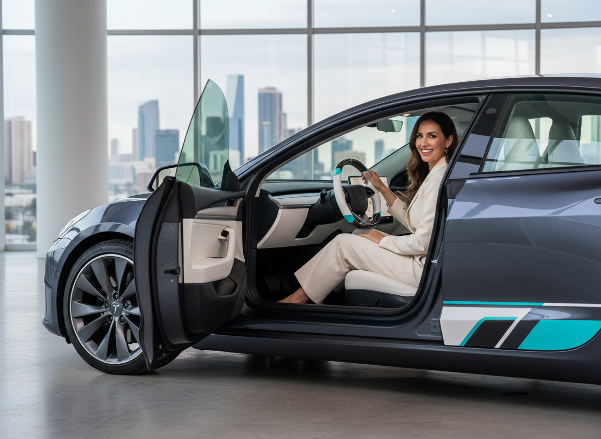 White and blue Carbon Fiber Tesla Model 3 Highland Custom Steering Wheel -DYNA(2023.9)