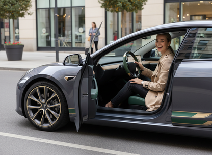 Dark green and gold Carbon Fiber Tesla Model 3 Highland Custom Steering Wheel -DYNA(2023.9) Axeco