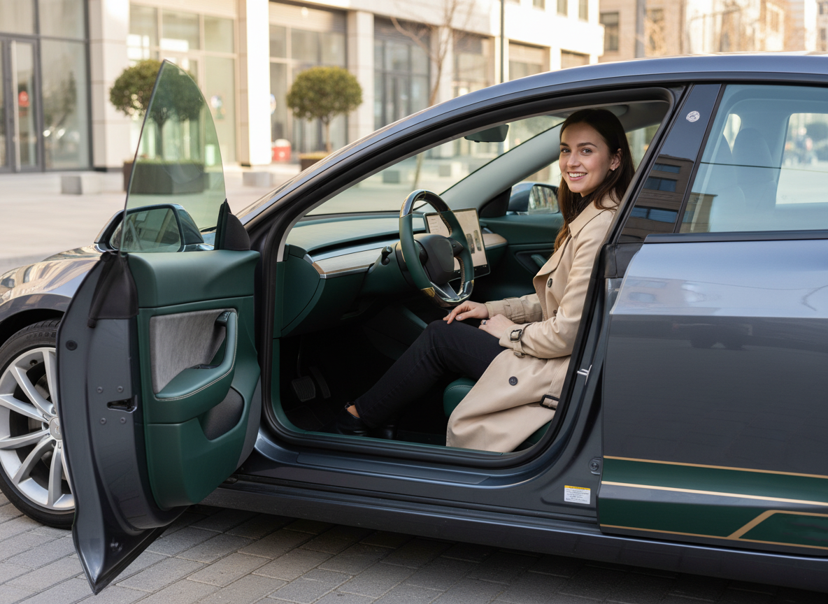 Dark green and gold Carbon Fiber Tesla Model 3 Highland Custom Steering Wheel -DYNA(2023.9) Axeco