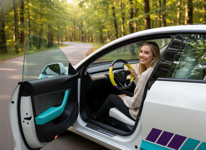 Yellow and purple Carbon Fiber Tesla Model 3 Highland Custom Steering Wheel -DYNA(2023.9) Axeco