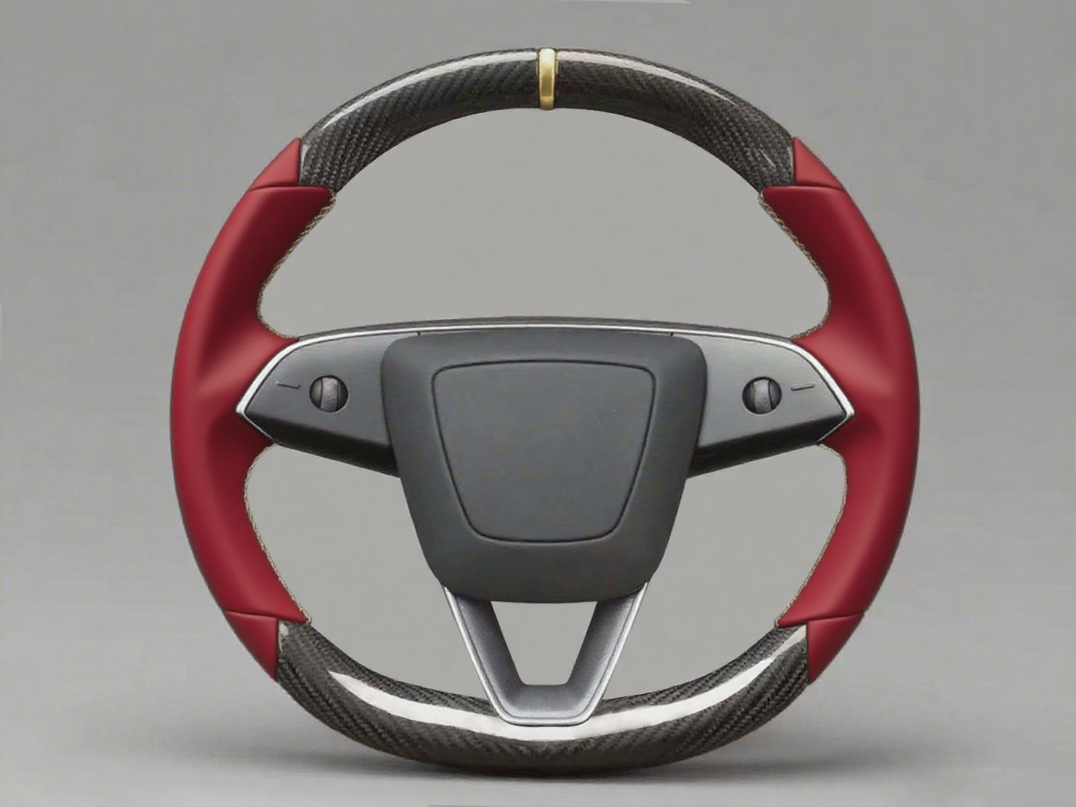 red Leather Carbon Fiber Customize Tesla Model Y Juniper Steering Wheel - DYNA (2025+) Axeco