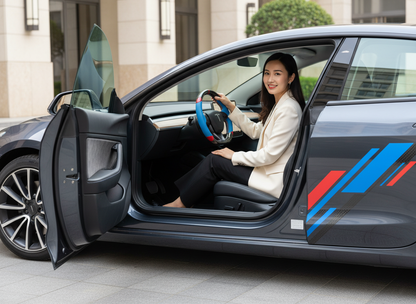 Blue and Red Carbon Fiber Tesla Model 3 Highland Custom Steering Wheel -DYNA(2023.9) Axeco