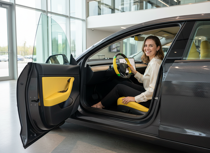 Yellow and green Carbon Fiber Tesla Model 3 Highland Custom Steering Wheel -DYNA(2023.9)