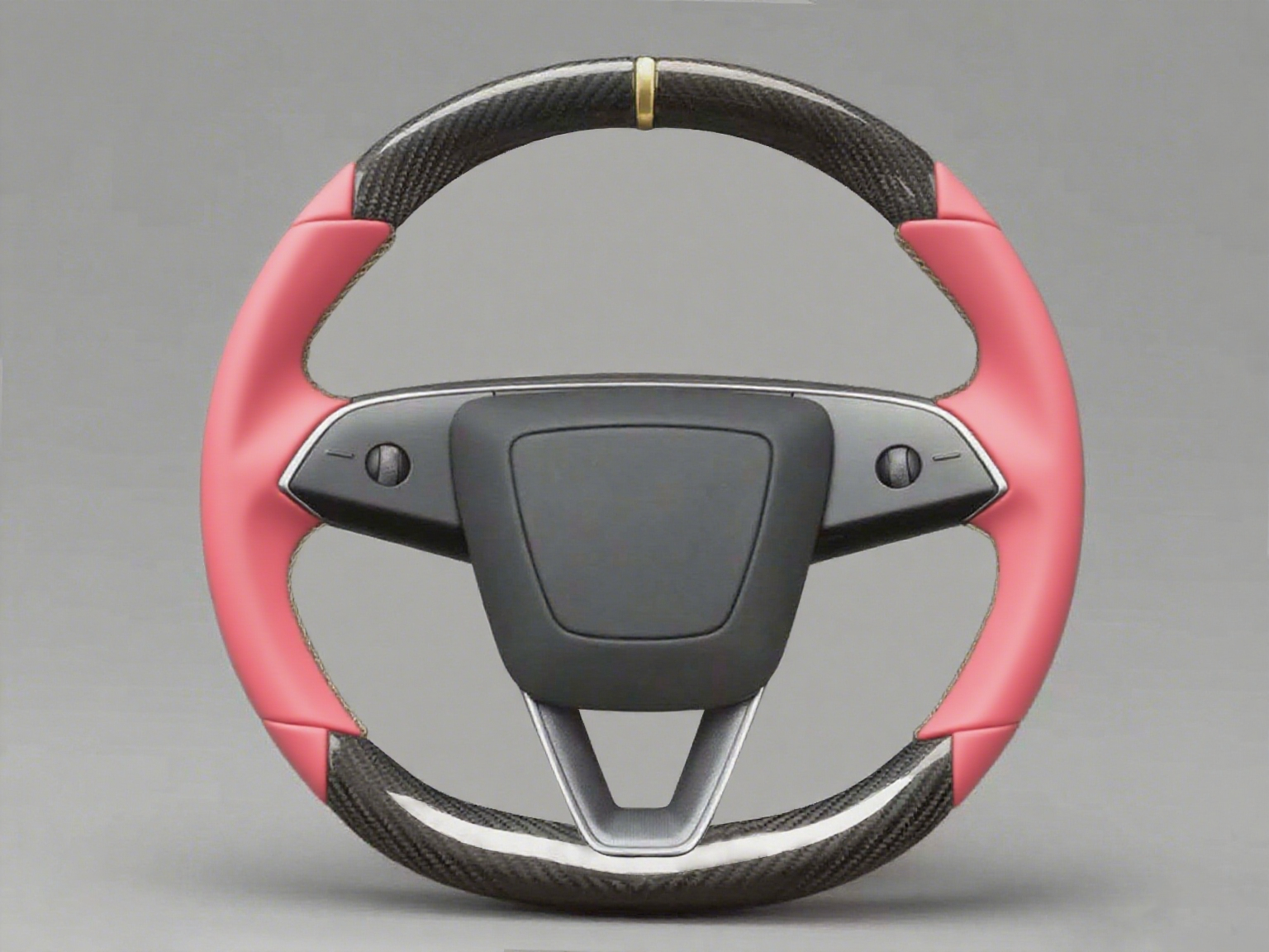 pink colour Leather Carbon Fiber Customize Tesla Model Y Juniper Steering Wheel - DYNA (2025+) Axeco