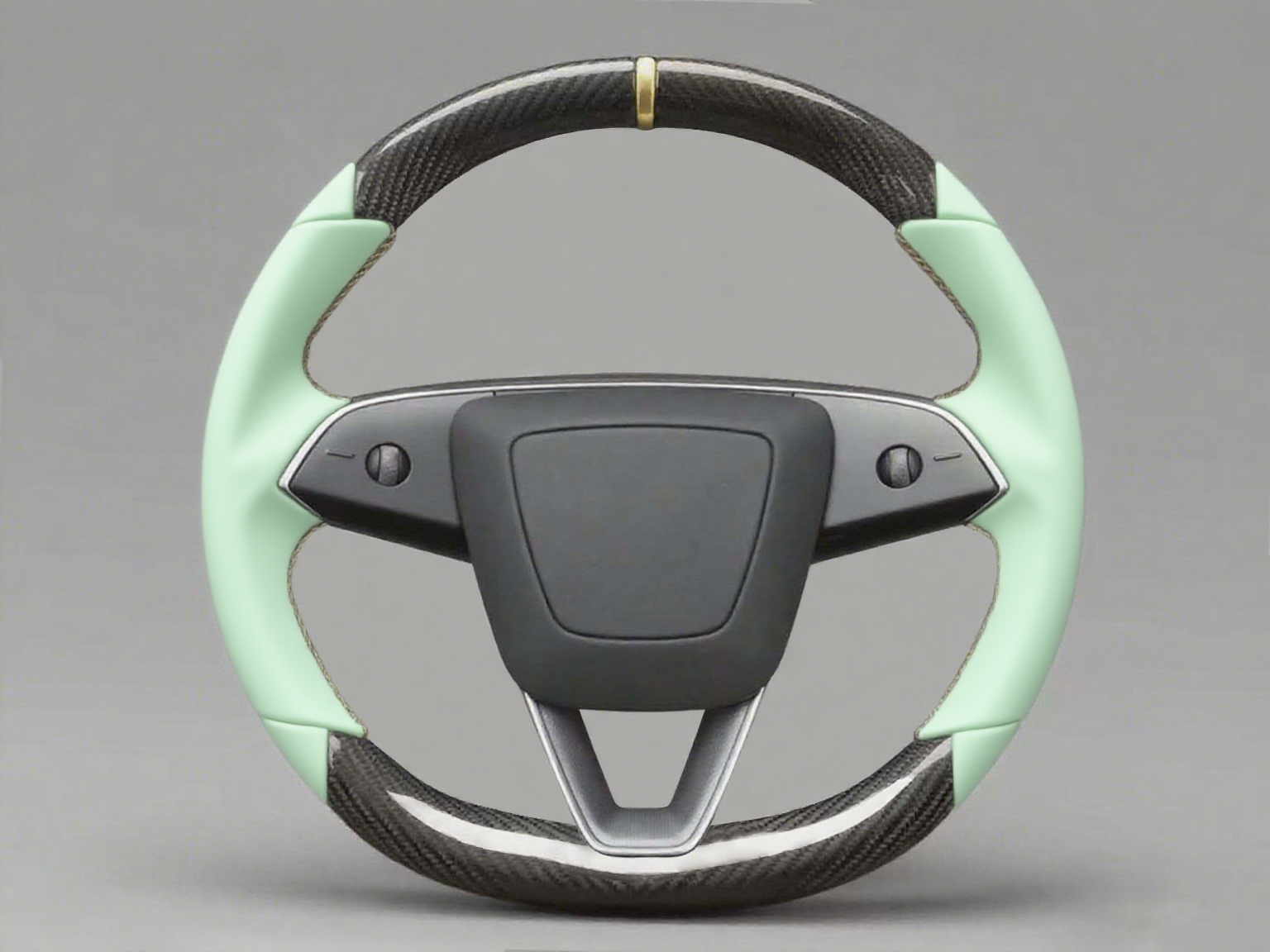 mint green Leather Carbon Fiber Customize Tesla Model Y Juniper Steering Wheel - DYNA (2025+) Axeco