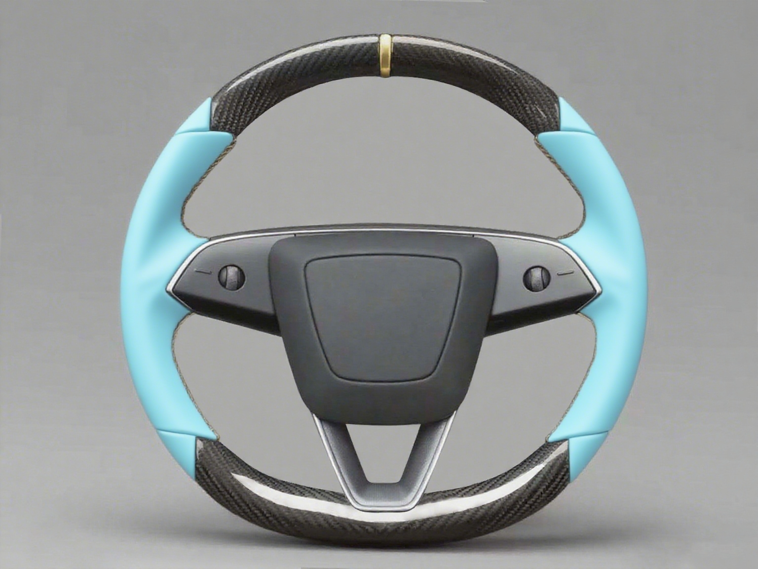 light blue Leather Carbon Fiber Customize Tesla Model Y Juniper Steering Wheel - DYNA (2025+) Axeco