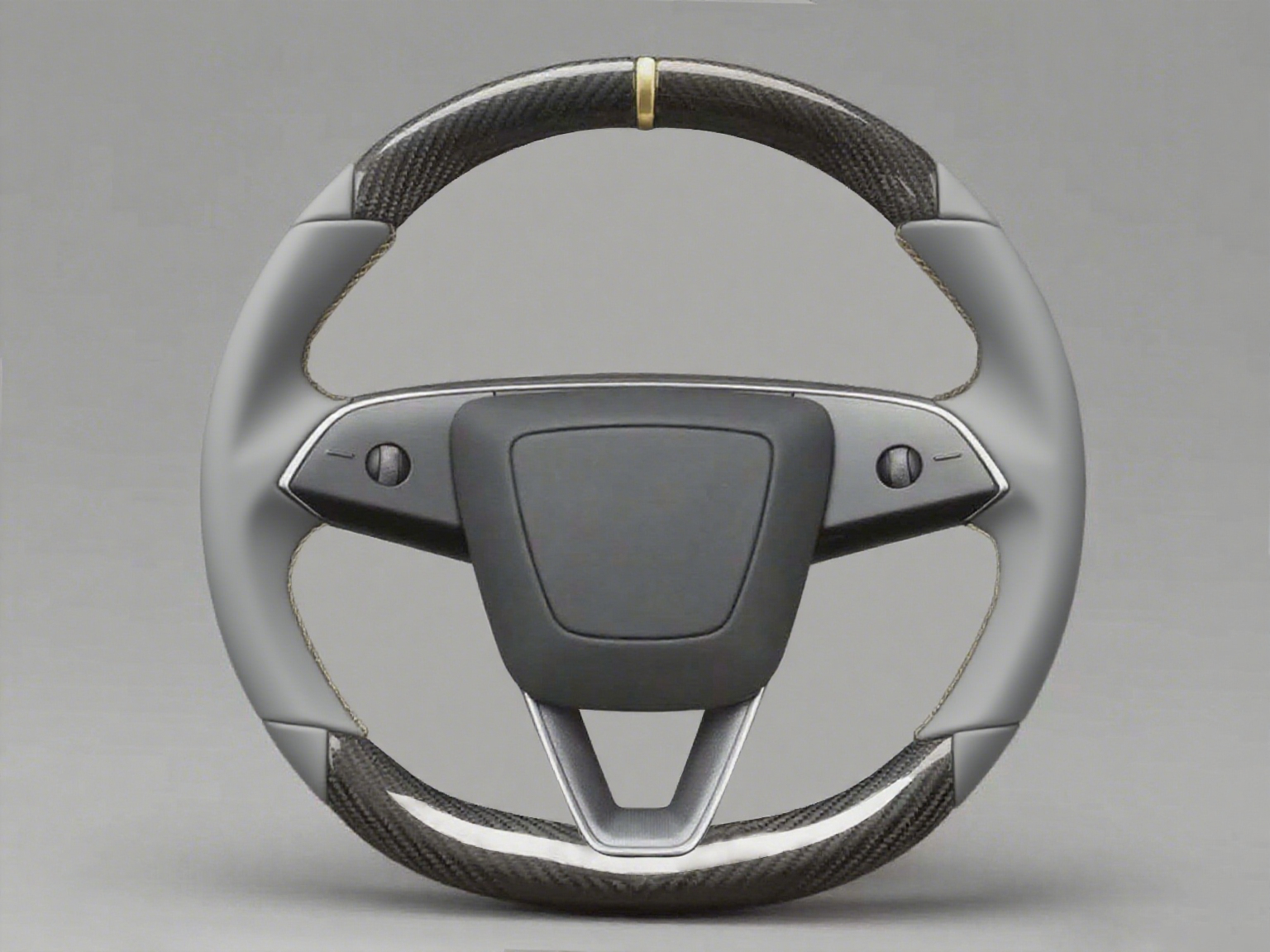 grey Leather Carbon Fiber Customize Tesla Model Y Juniper Steering Wheel - DYNA (2025+) Axeco