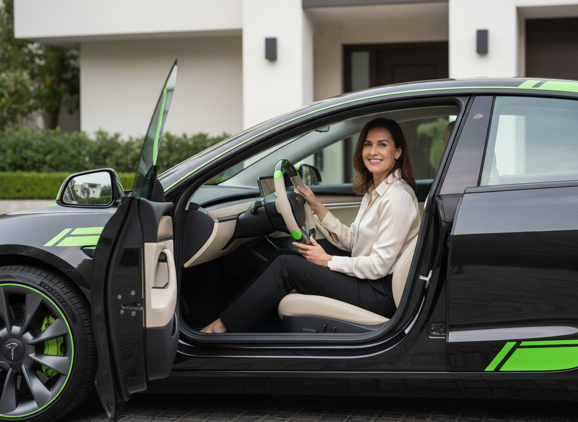Rice white and green Carbon Fiber Tesla Model 3 Highland Custom Steering Wheel -DYNA(2023.9)