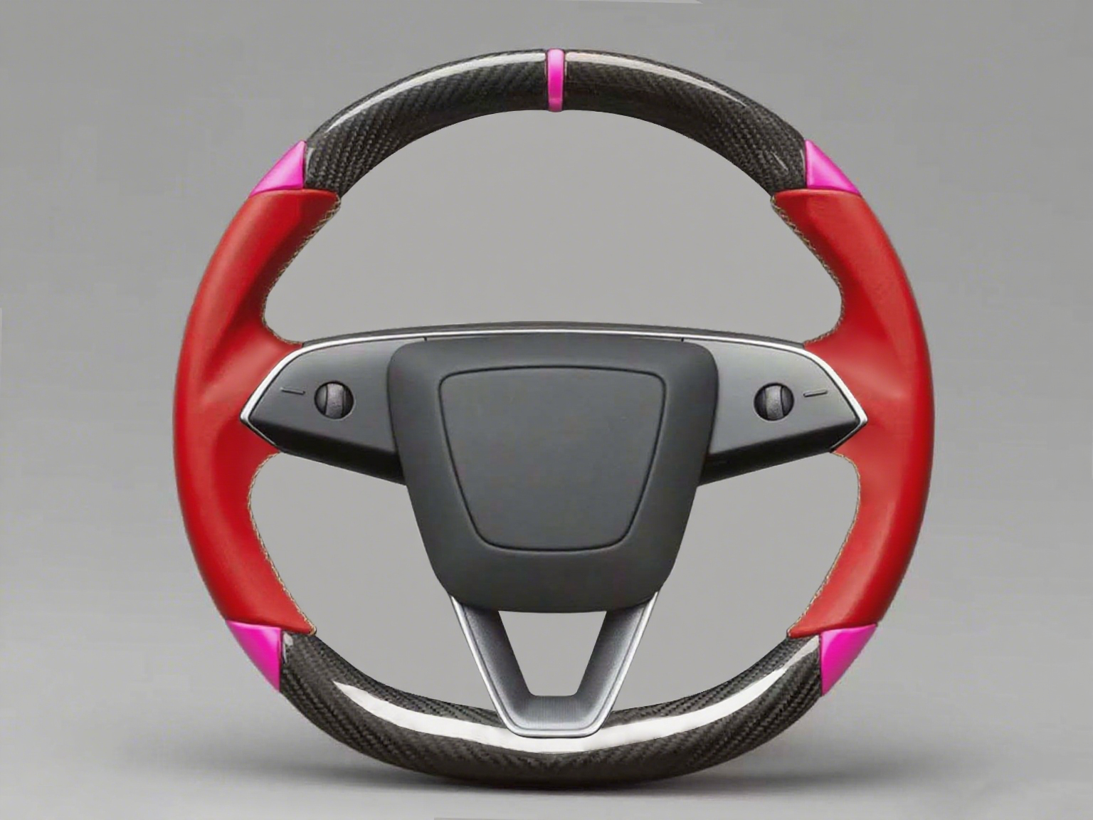 Red and pink Leather Carbon Fiber Customize Tesla Model Y Juniper Steering Wheel - DYNA (2025+) Axeco