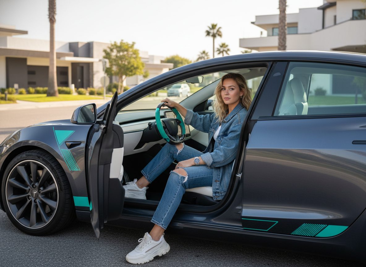 Green and blue Carbon Fiber Tesla Model 3 Highland Custom Steering Wheel -DYNA(2023.9)