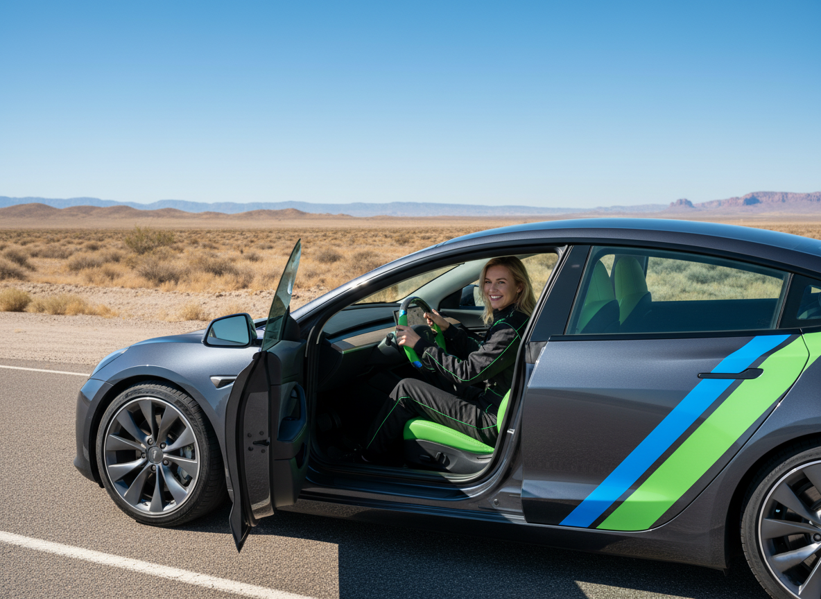 Green and blue Carbon Fiber Tesla Model 3 Highland Custom Steering Wheel -DYNA(2023.9) Axeco