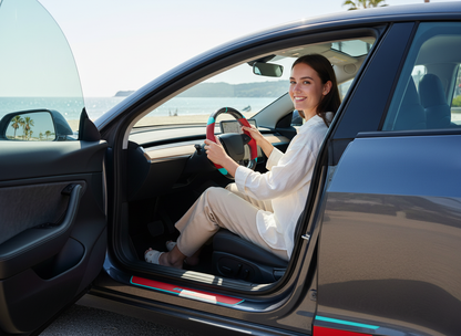 red and blue Carbon Fiber Tesla Model 3 Highland Custom Steering Wheel -DYNA(2023.9)