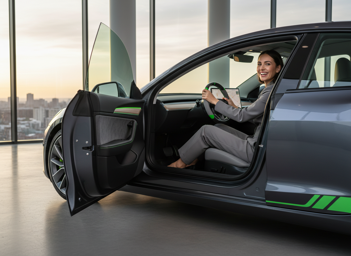 Grey and green Carbon Fiber Tesla Model 3 Highland Custom Steering Wheel -DYNA(2023.9)