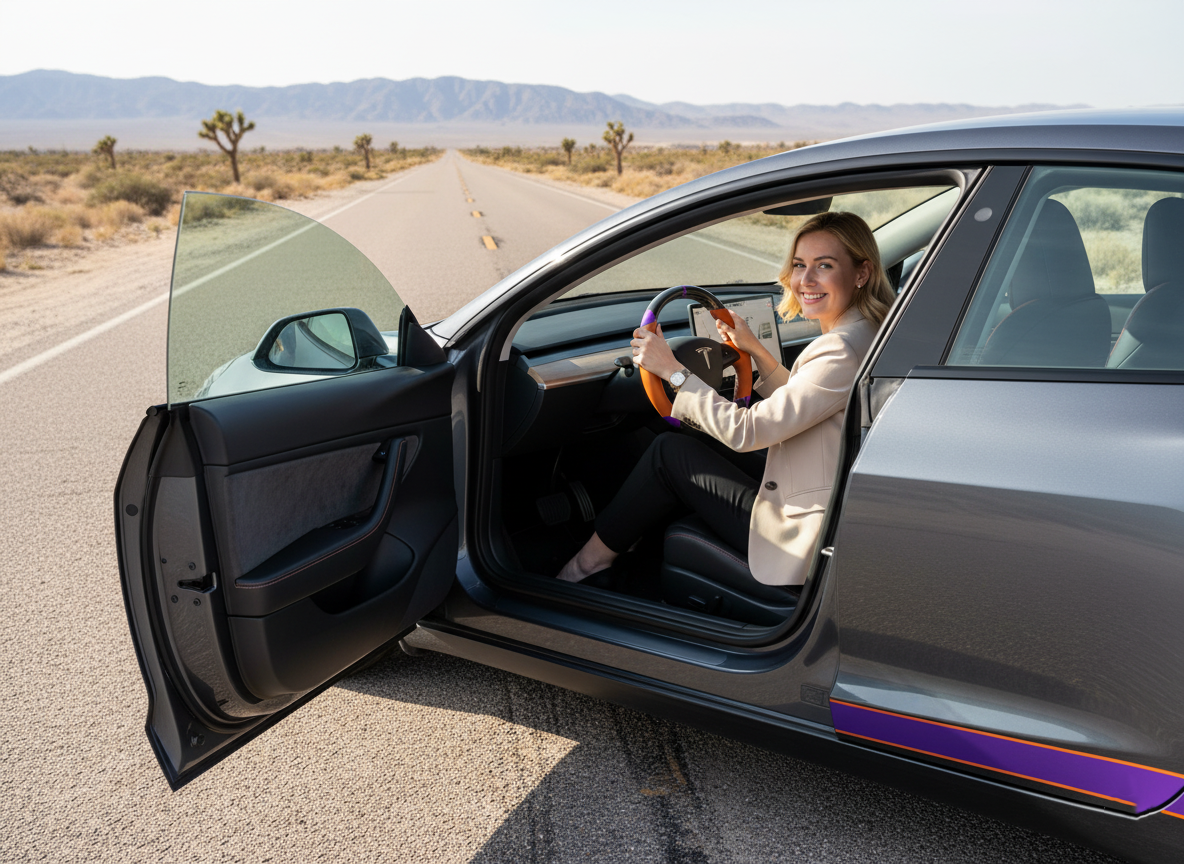Orange and purple Carbon Fiber Tesla Model 3 Highland Custom Steering Wheel -DYNA(2023.9) Axeco