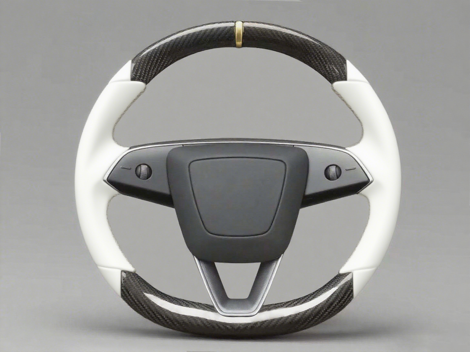 white Leather Carbon Fiber Customize Tesla Model Y Juniper Steering Wheel - DYNA (2025+) Axeco