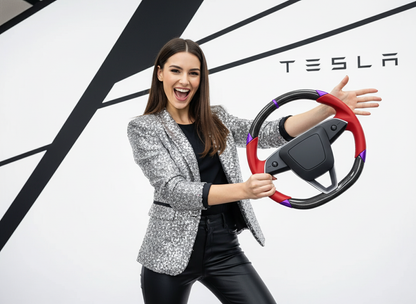 Red and purple Carbon Fiber Tesla Model 3 Highland Custom Steering Wheel -DYNA(2023.9) Axeco