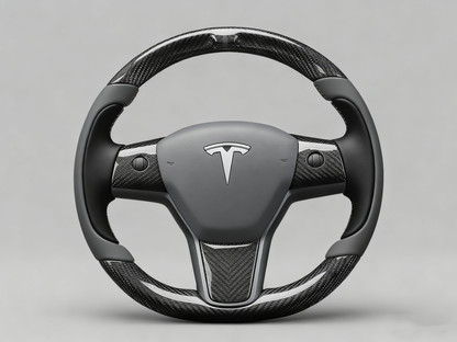 Dark grey and black Carbon Fiber Tesla model 3 Steering Wheel -Track Master(2023.9+) Axeco