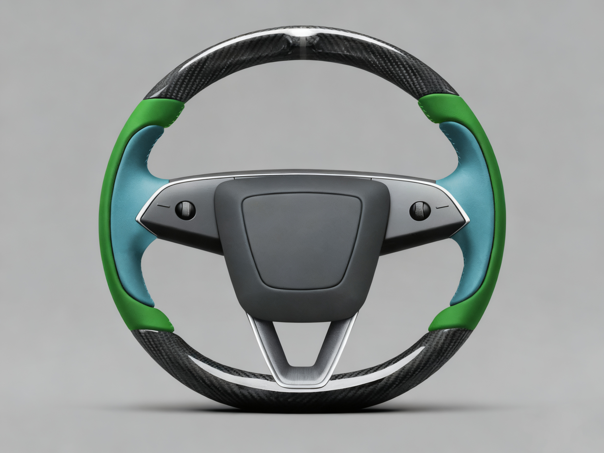 Emerald green and light blue Carbon Fiber Tesla model 3 highland Steering Wheel -Track Master(2023.9+) Axeco
