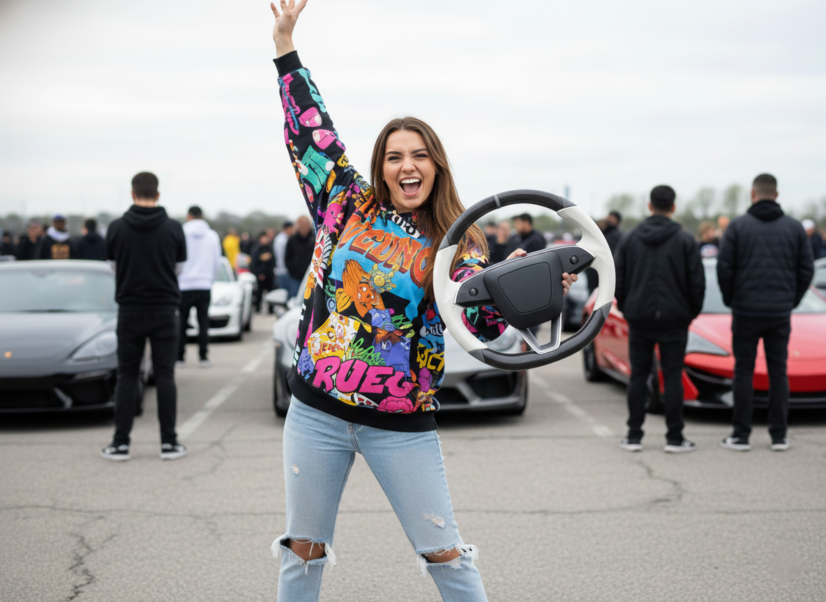 White and grey Carbon Fiber Tesla Model 3 Highland Custom Steering Wheel -DYNA(2023.9) Axeco