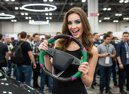 Emerald and pink Carbon Fiber Tesla Model 3 Highland Custom Steering Wheel -DYNA(2023.9) Axeco