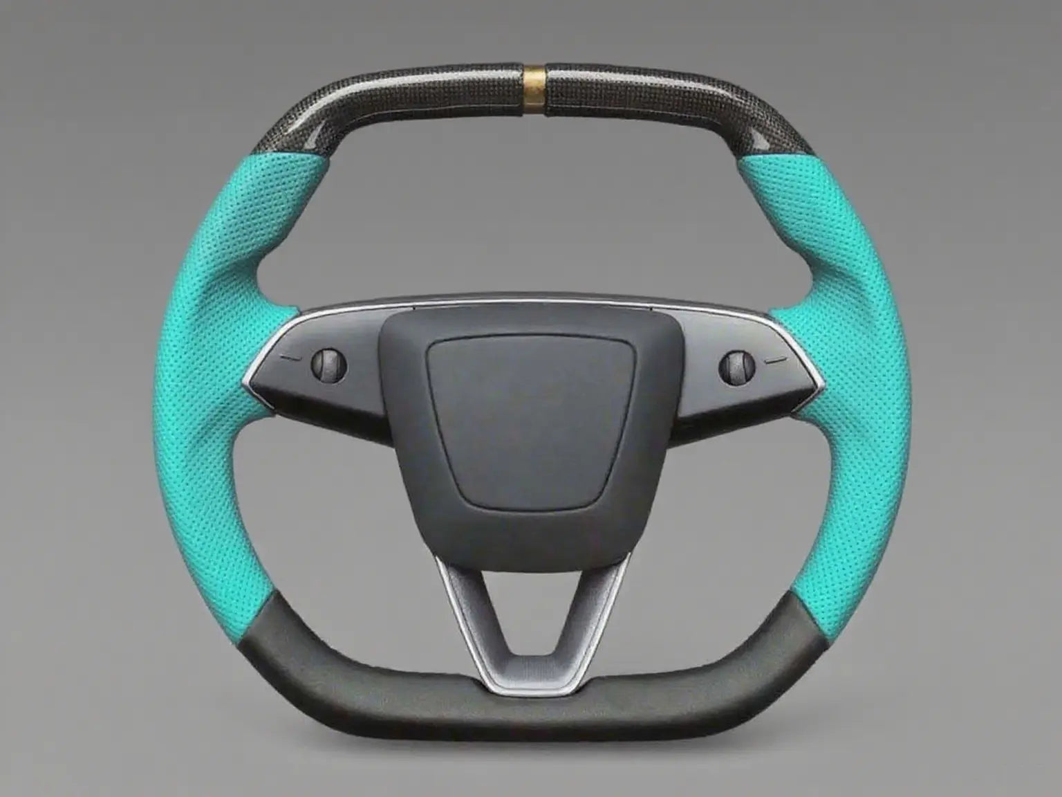 mint green and Black Carbon Biber Tesla Model Y L steering wheel - Super Enhancer (2025.8) Axeco