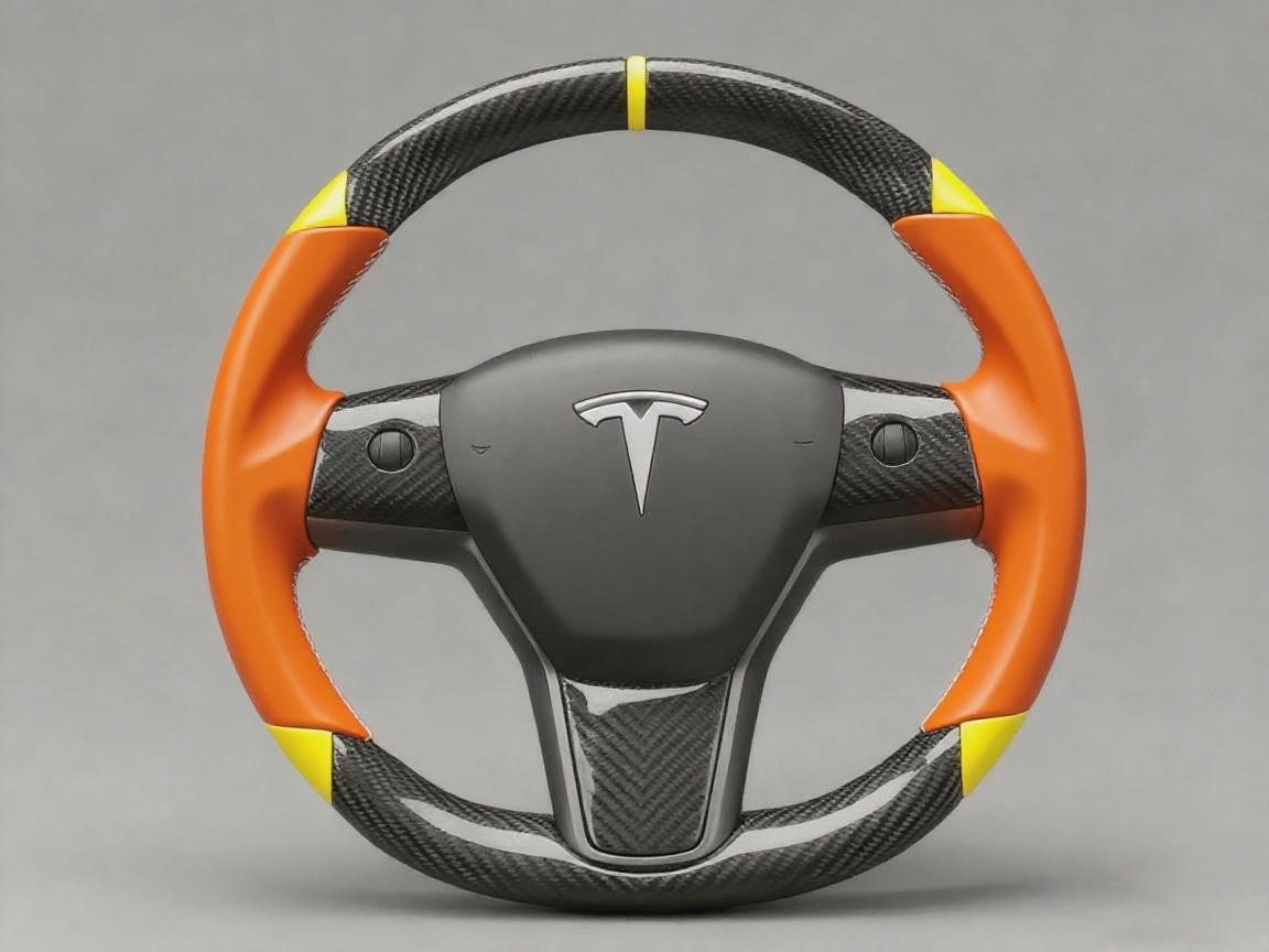 Orange and yellow Carbon Fiber Tesla Model 3 Custom Steering Wheel -DYNA(2017-2023.9) Axeco