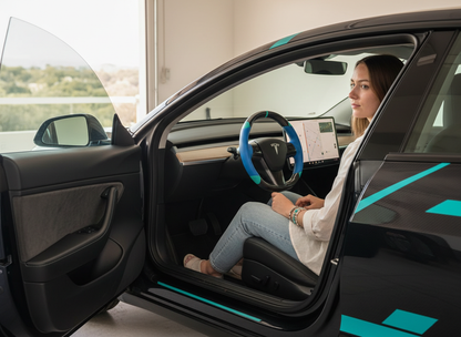 Blue and light blue leather black carbon fiber Tesla Model Y steering wheel - DYNA (2020-2024) Axeco