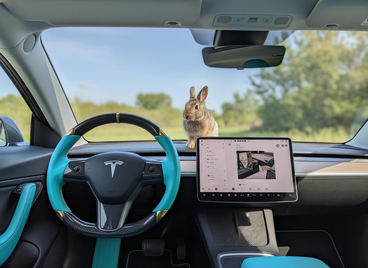 Light blue and gold leather black carbon fiber Tesla Model Y steering wheel - DYNA (2020-2024) Axeco