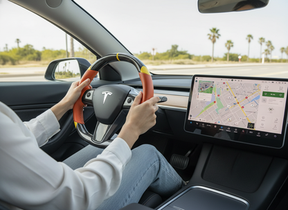 Orange and yellow Carbon Fiber Tesla Model 3 Custom Steering Wheel -DYNA(2017-2023.9) Axeco