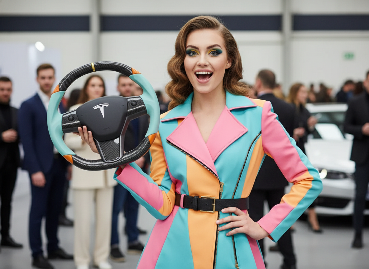 Light blue and orange Carbon Fiber Tesla Model 3 Steering Wheel -DYNA(2017-2023.9) Axeco