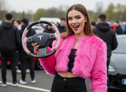 Pink and gold trim Tesla Model Y steering wheel - DYNA (2020-2024) Axeco