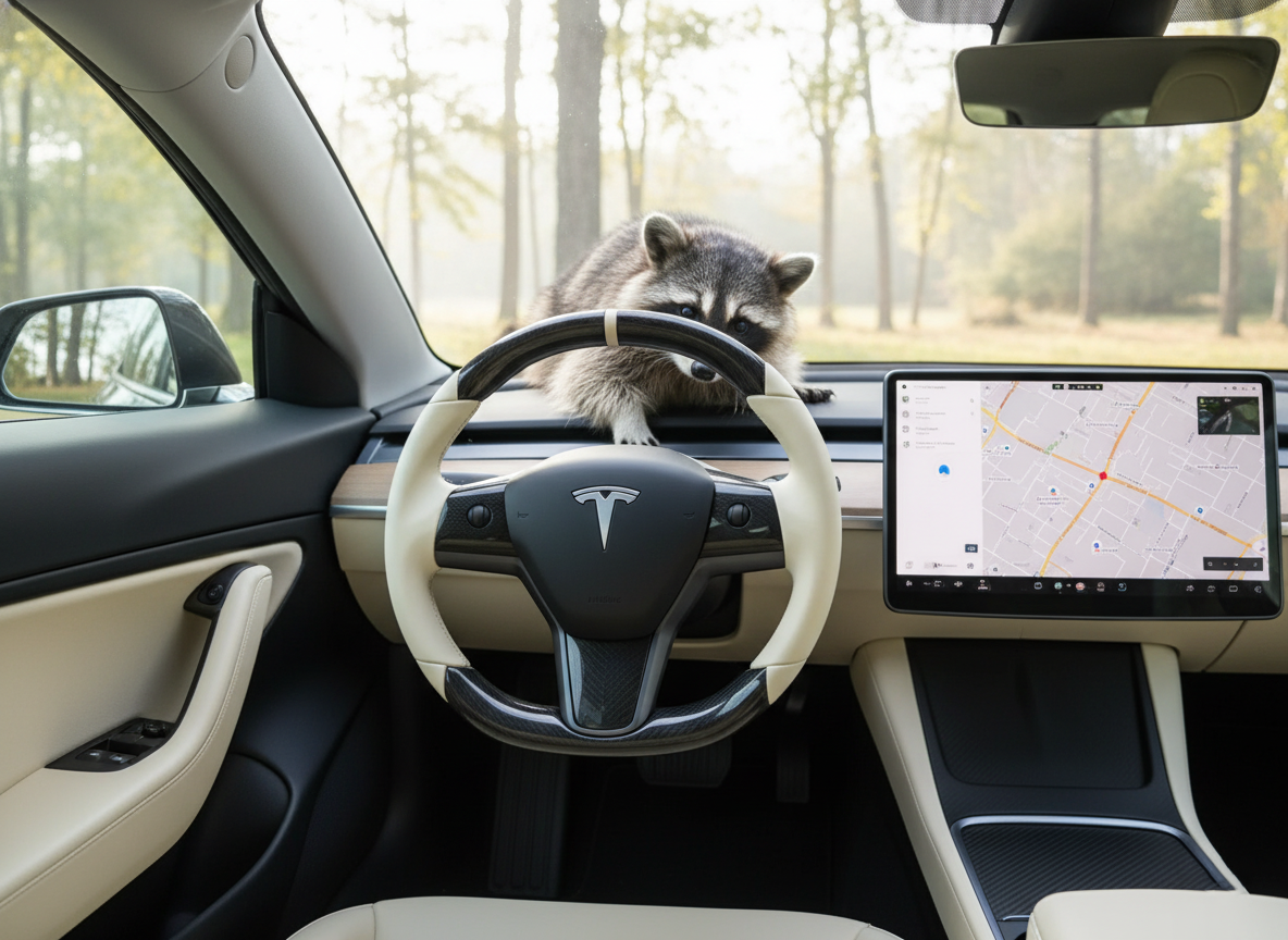 Off-white and black carbon fiber Tesla Model Y steering wheel - DYNA (2020-2024) Axeco