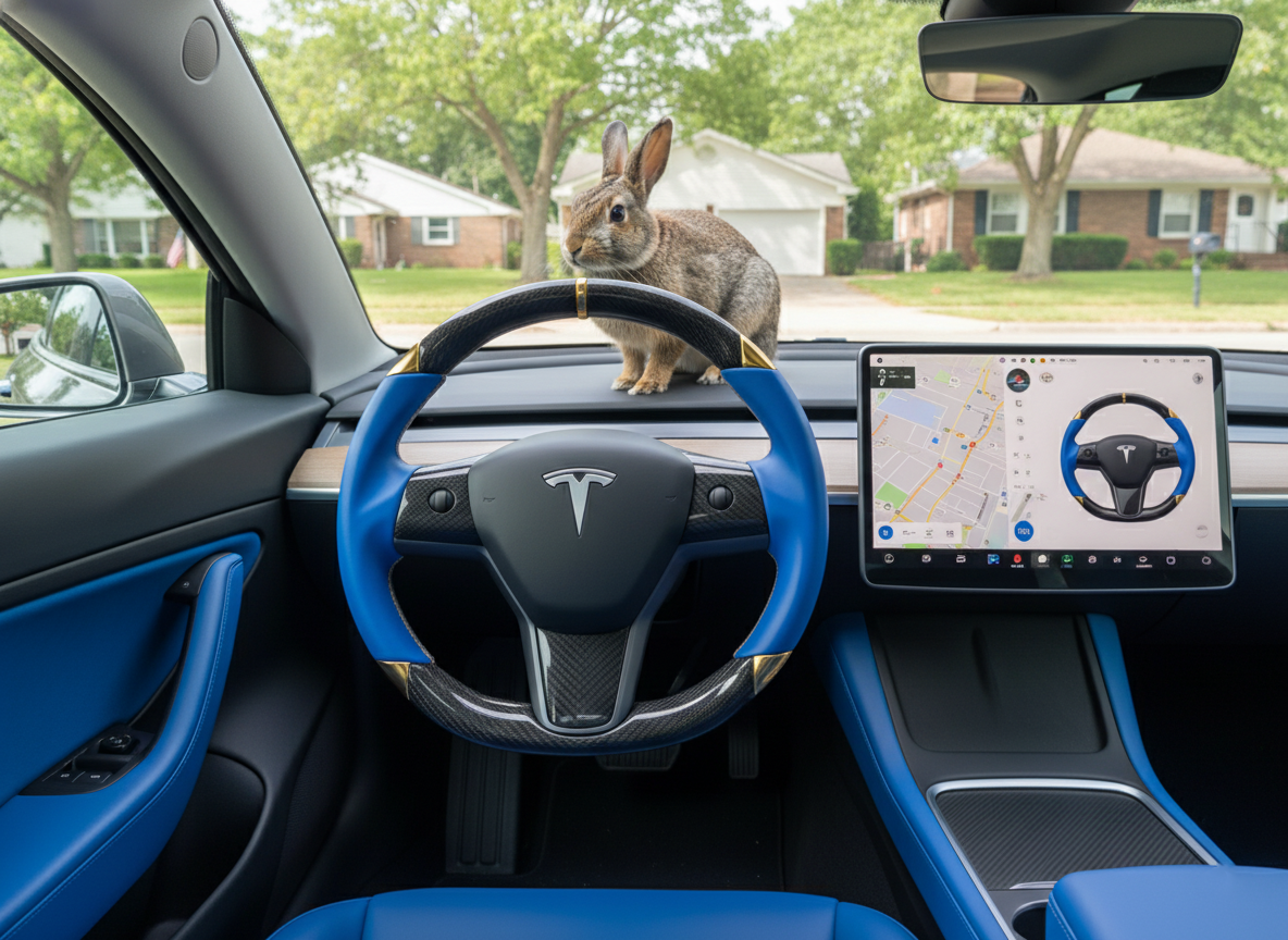 Blue and gold leather black carbon fiber Tesla Model Y steering wheel - DYNA (2020-2024) Axeco