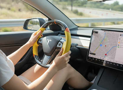 Yellow and orange Carbon Fiber Tesla Model 3 Custom Steering Wheel -DYNA(2017-2023.9) Axeco