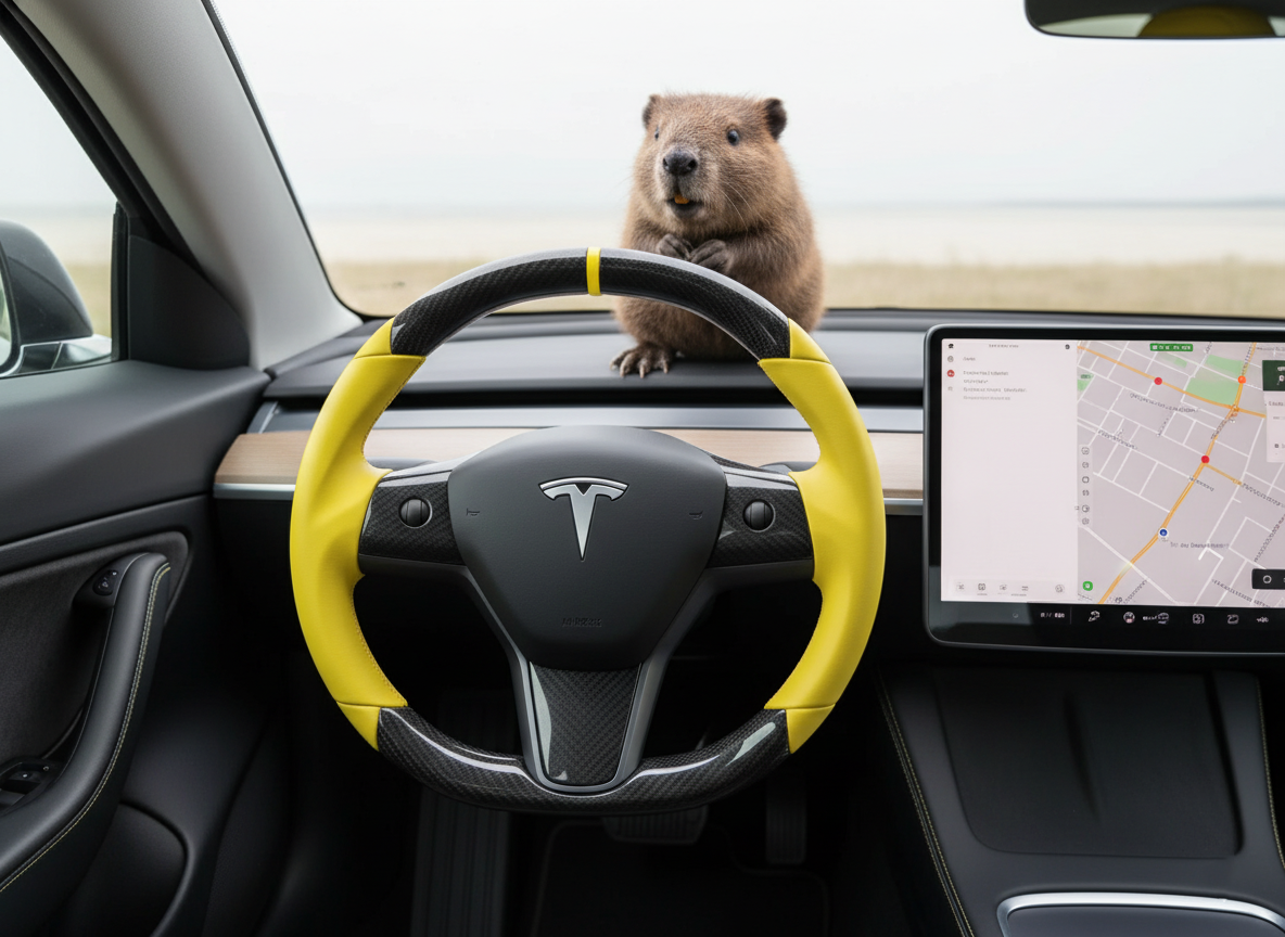 Black and Yellow Carbon Fiber  Leather Tesla Model 3 Steering Wheel - DYNA (2017 - 2023.8) Axeco