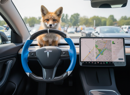 Blue-White Carbon Fiber Tesla Model 3 Custom Steering Wheel -DYNA(2017-2023.9) Axeco