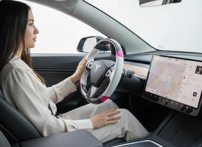 White and pink Carbon Fiber Tesla Model 3 Custom Steering Wheel -DYNA(2017-2023.9) Axeco