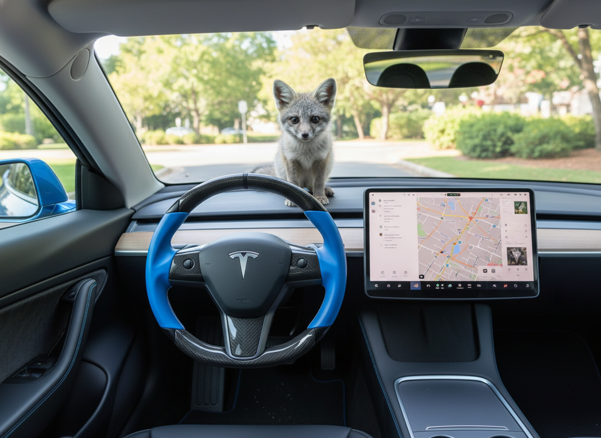 Blue and Black leather black carbon fiber Tesla Model Y steering wheel - DYNA (2020-2024) Axeco