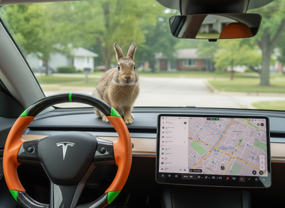 Orange and green leather black carbon fiber Tesla Model Y steering wheel - DYNA (2020-2024) Axeco