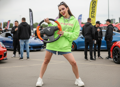 Orange and purple leather black carbon fiber Tesla Model Y steering wheel - DYNA (2020-2024) Axeco