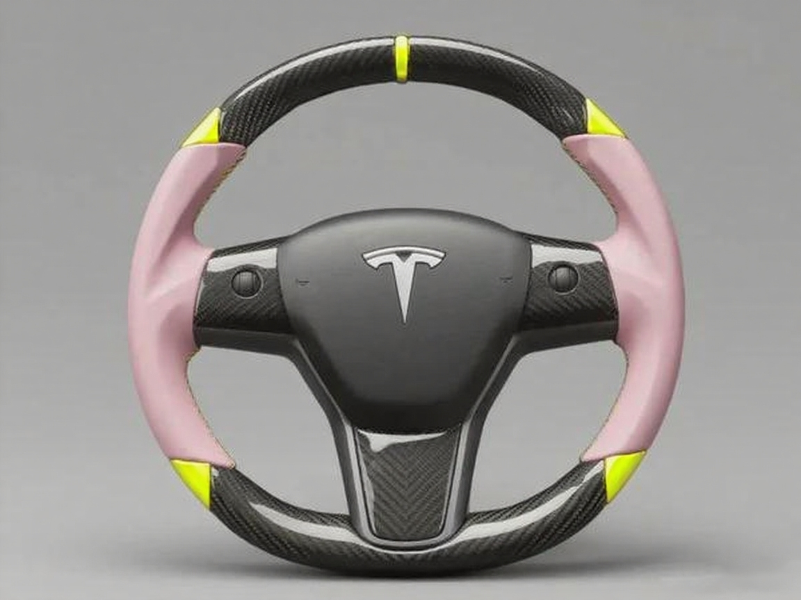 Pink and yellow Carbon Fiber Tesla Model 3 Custom Steering Wheel -DYNA(2017-2023.9) Axeco