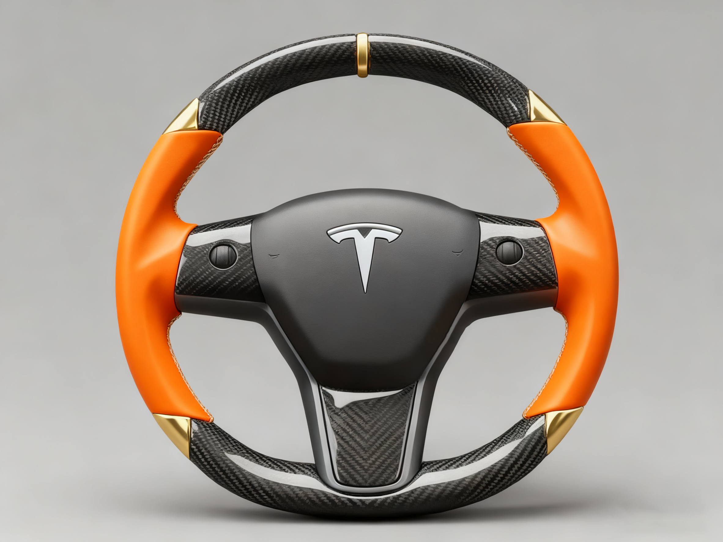 Orange and gold leather black carbon fiber Tesla Model Y steering wheel - DYNA (2020-2024) Axeco