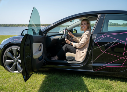 Gray and pink Carbon Fiber Tesla Model 3 Highland Custom Steering Wheel -DYNA(2023.9) Axeco