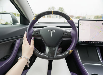 Purple and gold Carbon Fiber Tesla Model 3 Steering Wheel -DYNA(2017-2023.9) Axeco