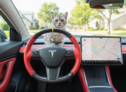 Red Black and Yellow Carbon Fiber Tesla Model 3 Steering Wheel-DYNA(2017.2023.8) Axeco