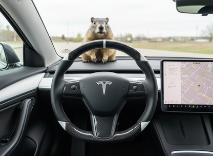 Black and white Carbon Fiber Tesla Model 3 Custom Steering Wheel -DYNA(2017-2023.9) Axeco