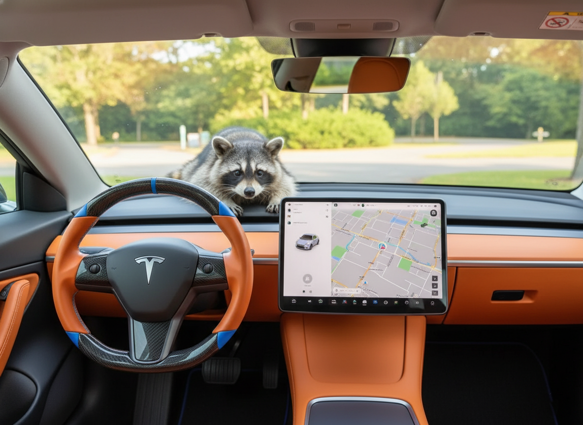 Orange and blue leather black carbon fiber Tesla Model Y steering wheel - DYNA (2020-2024) Axeco