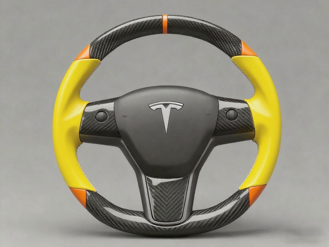 Yellow and orange Carbon Fiber Tesla Model 3 Custom Steering Wheel -DYNA(2017-2023.9) Axeco